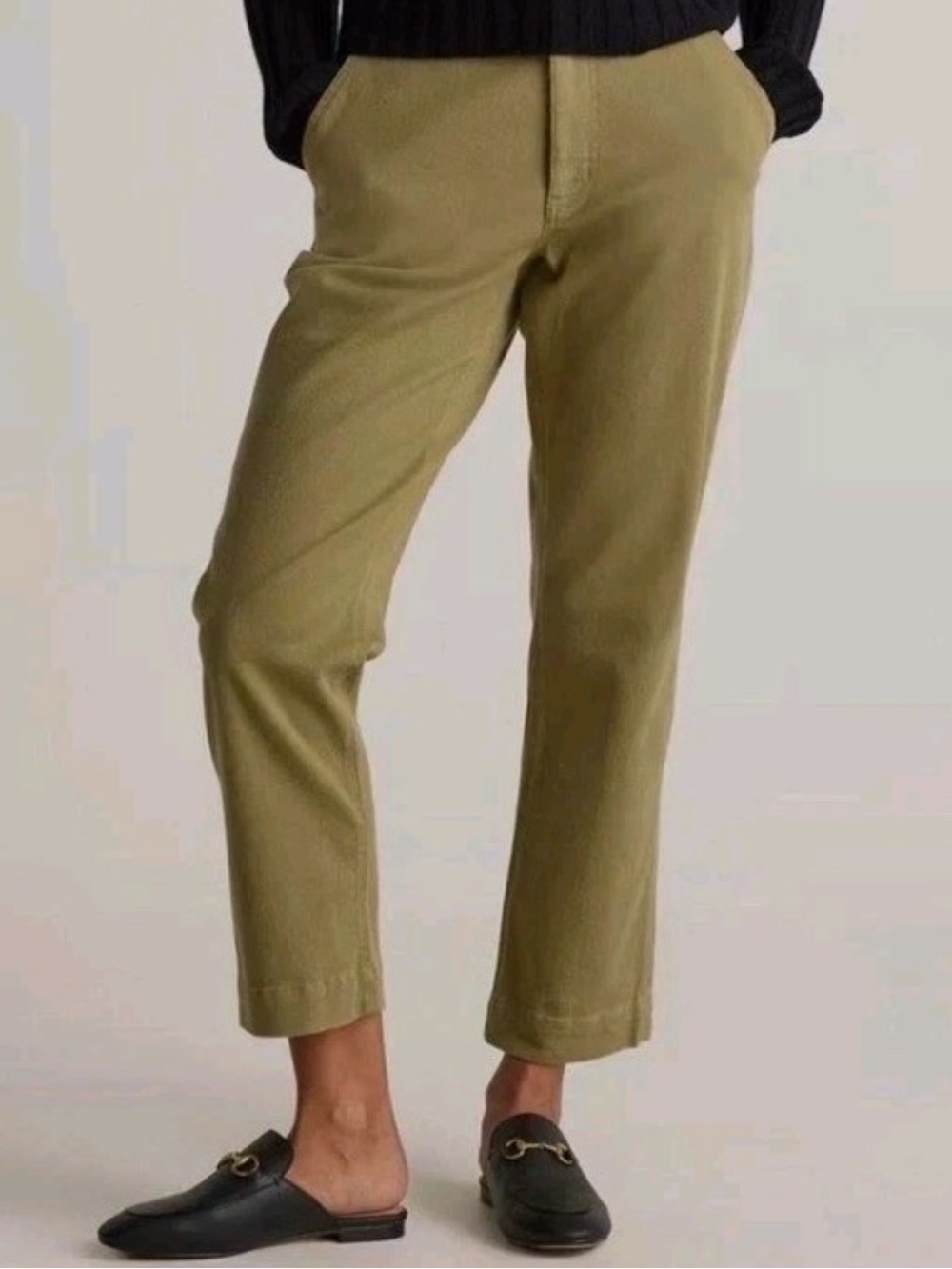 Quince Organic Stretch Cotton Twill Straight Leg Cropped Pant in Olive